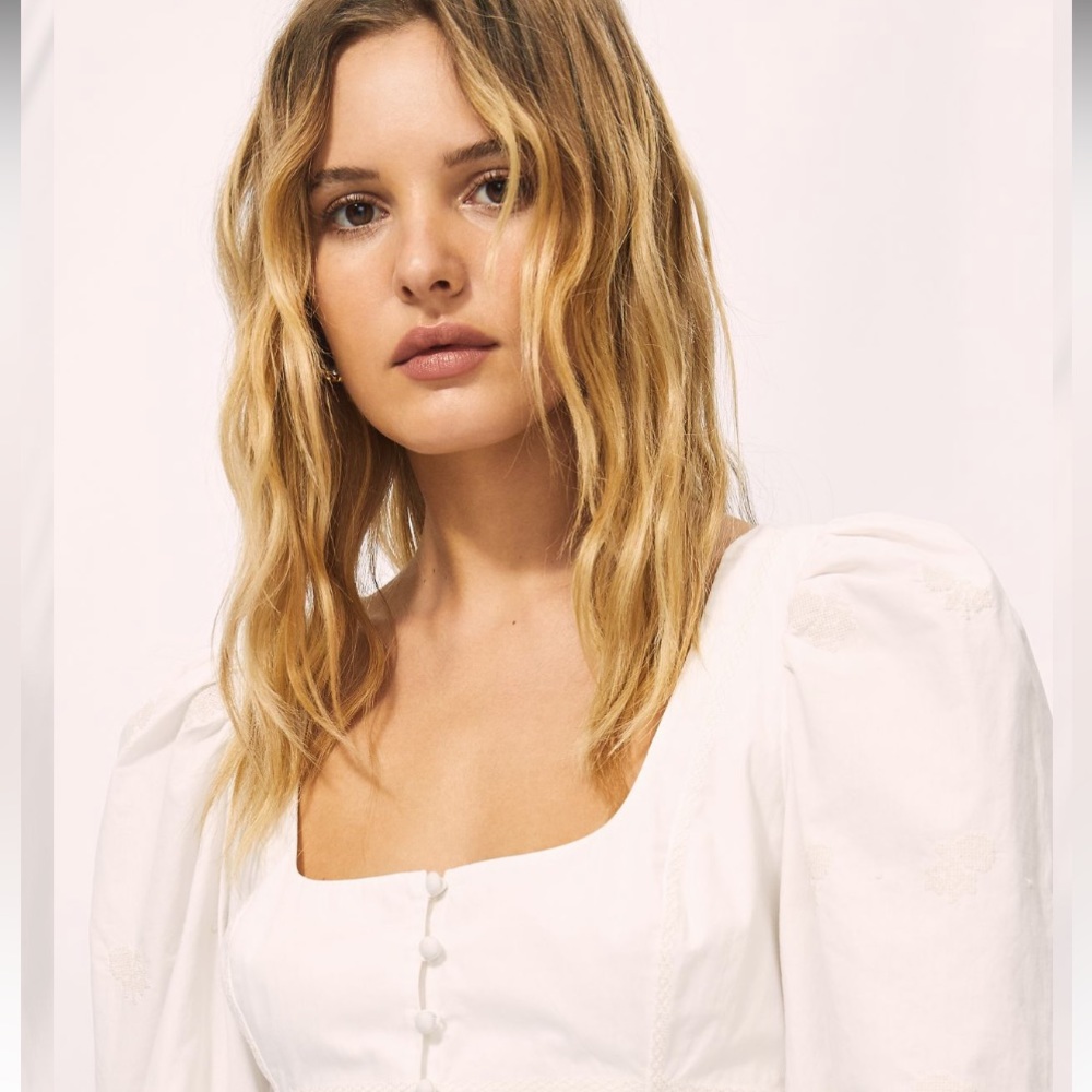 Aritzia Wilfred Palo Santo White Boho Embroidery Casual Blouse Sz XS, S - Picture 2 of 12